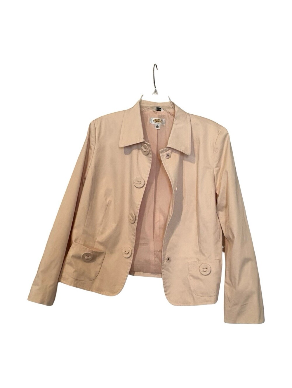 Talbots Jacket Size 16 Peach Blush Snap Button Up Stretch Cropped Long Sleeve